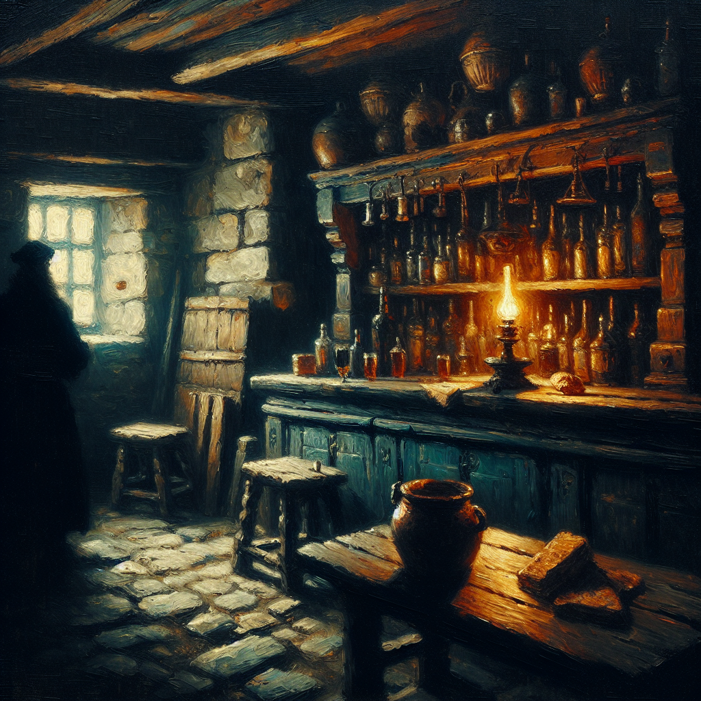A cozy medieval tavern interior